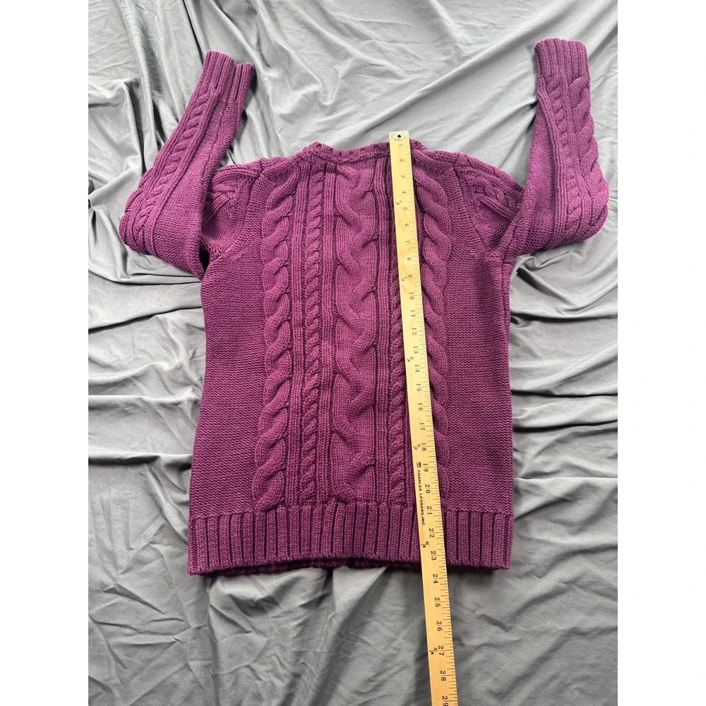 L.L. Bean Double L‎ Sweater Womens Medium Purple Cotton Cable Knit Crew Neck
